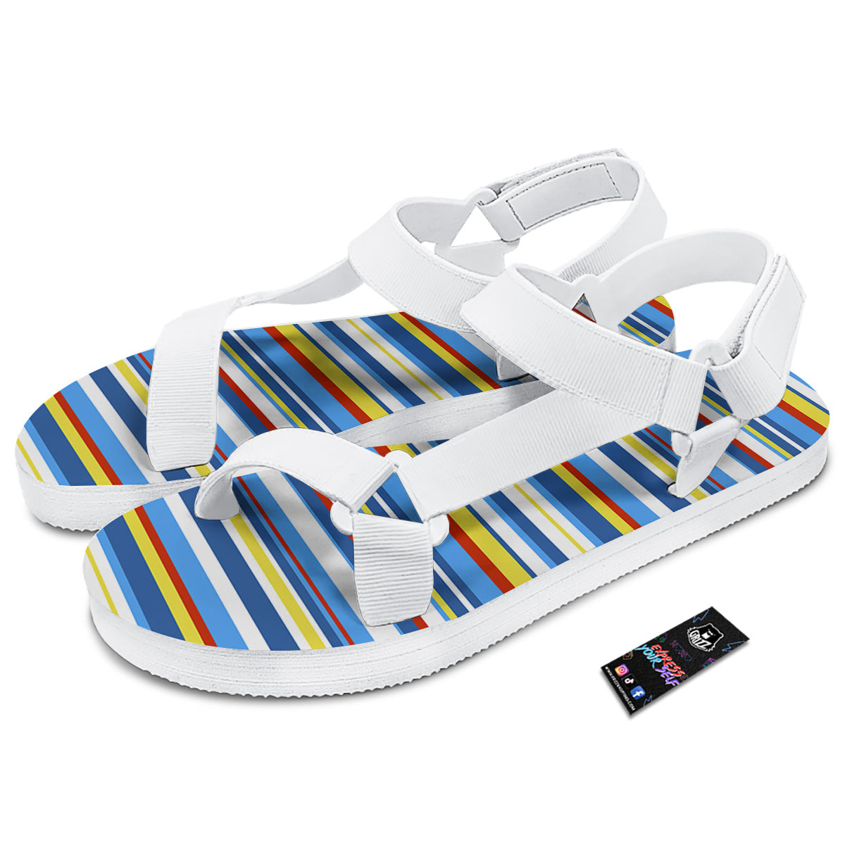 Stripe Autism Awareness Color Print Pattern White Open Toe Sandals-grizzshop
