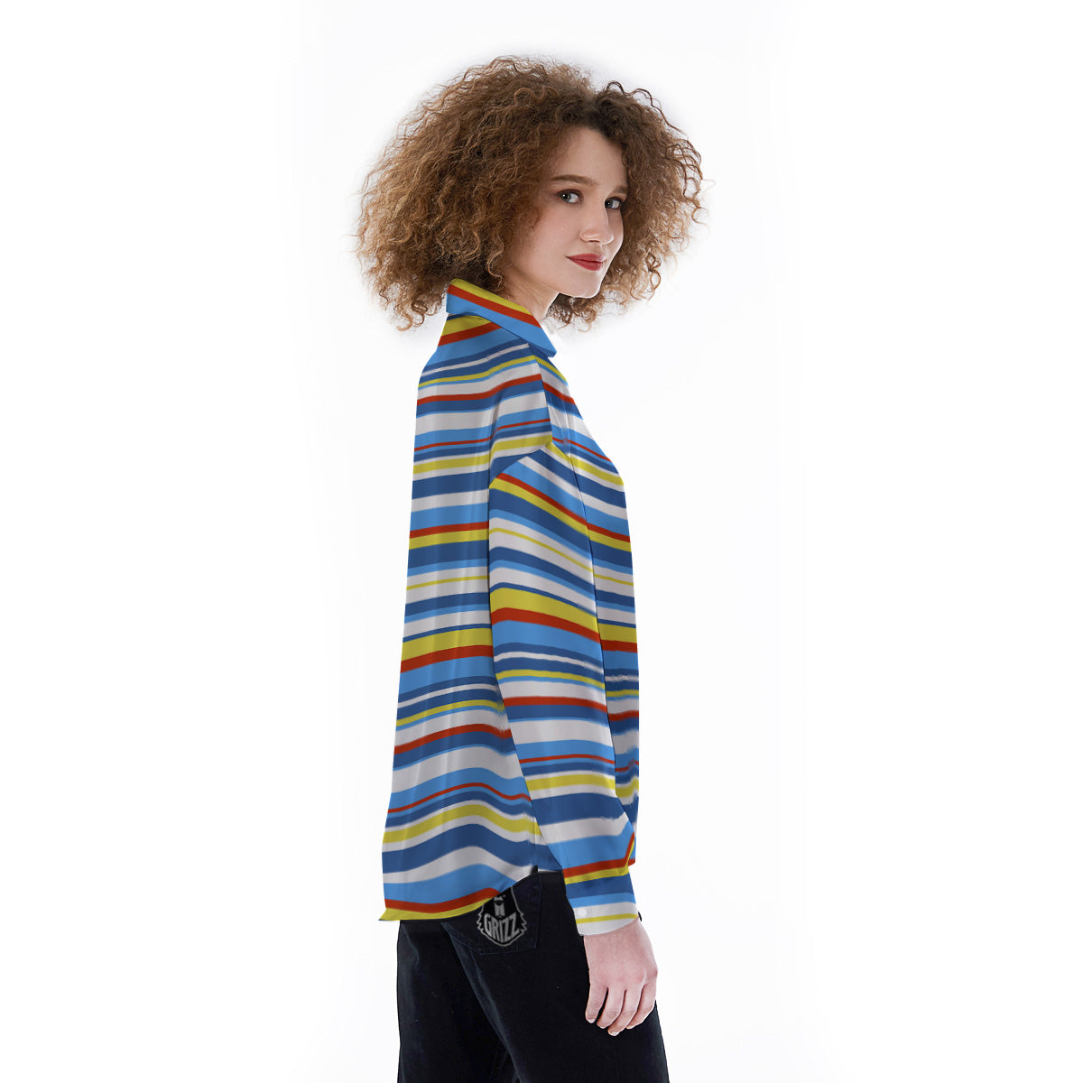 Stripe Autism Awareness Color Print Pattern Women's Long Sleeve Shirts-grizzshop