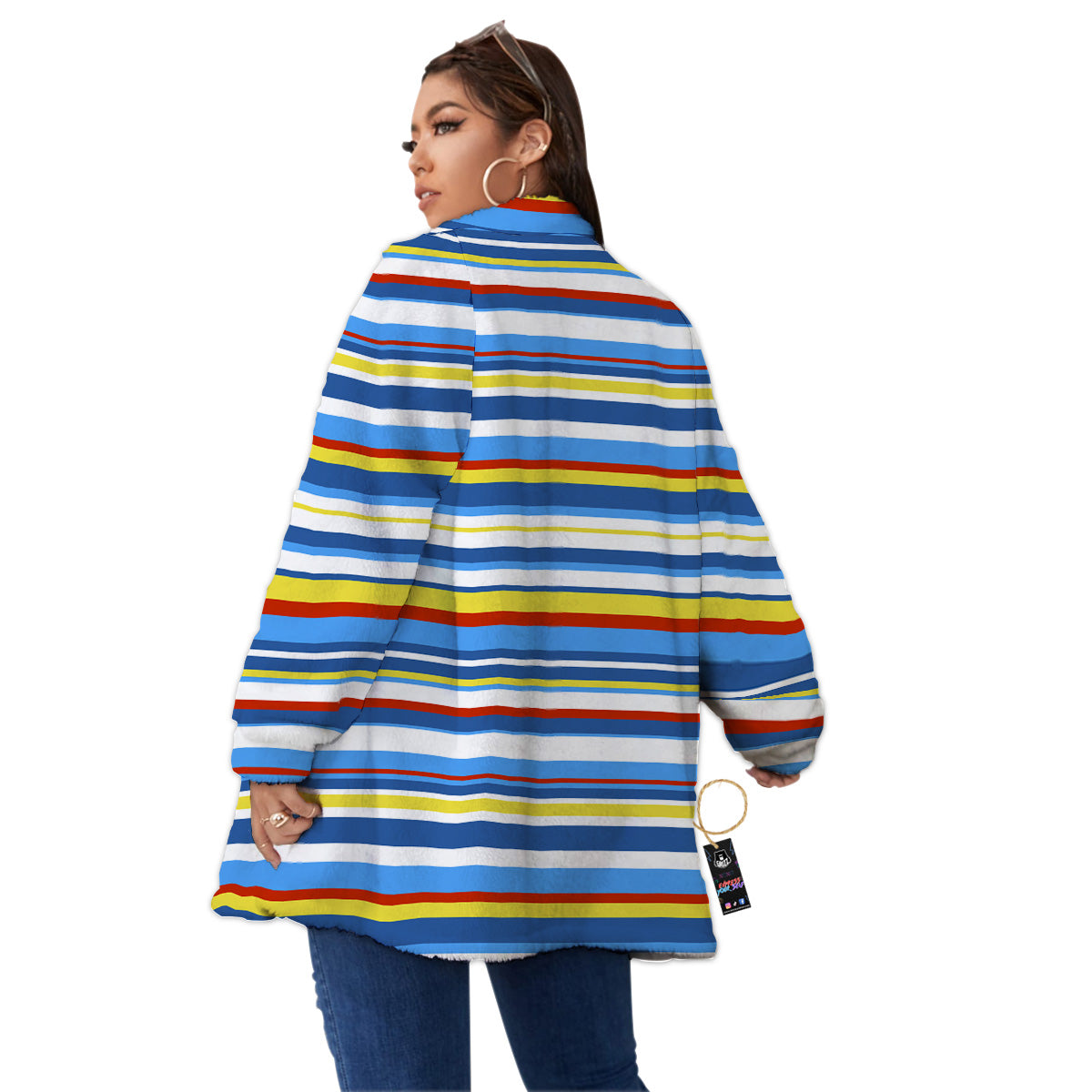 Stripe Autism Awareness Color Print Pattern Women's Sherpa Jacket-grizzshop