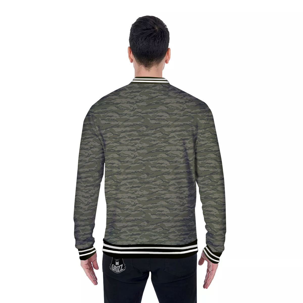 Stripe Camo Green Tiger Print Pattern Baseball Jacket-grizzshop