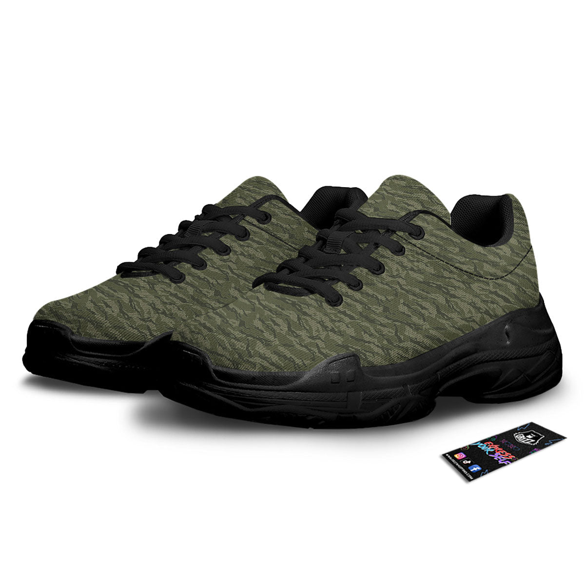 Stripe Camo Green Tiger Print Pattern Black Chunky Shoes-grizzshop