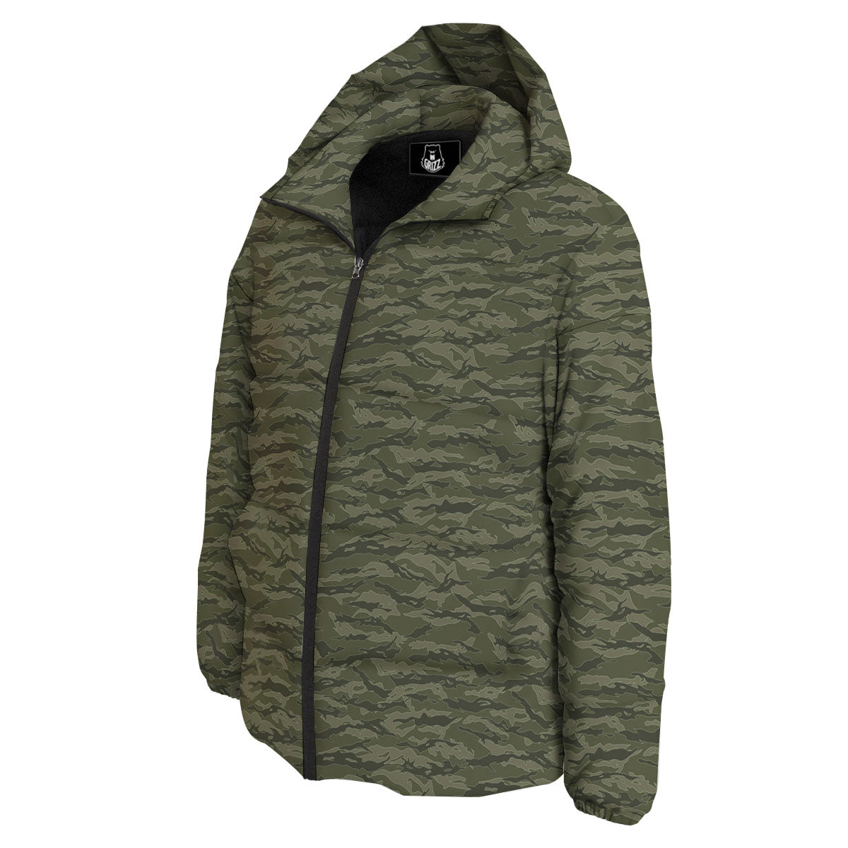 Stripe Camo Green Tiger Print Pattern Down Jacket-grizzshop