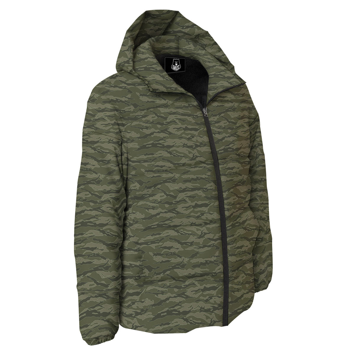 Stripe Camo Green Tiger Print Pattern Down Jacket-grizzshop