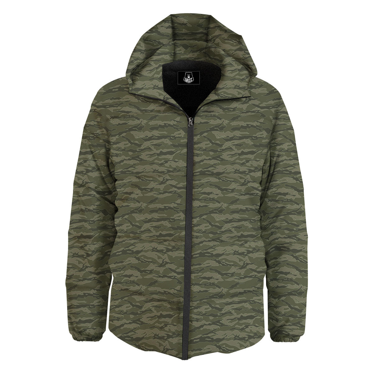 Stripe Camo Green Tiger Print Pattern Down Jacket-grizzshop