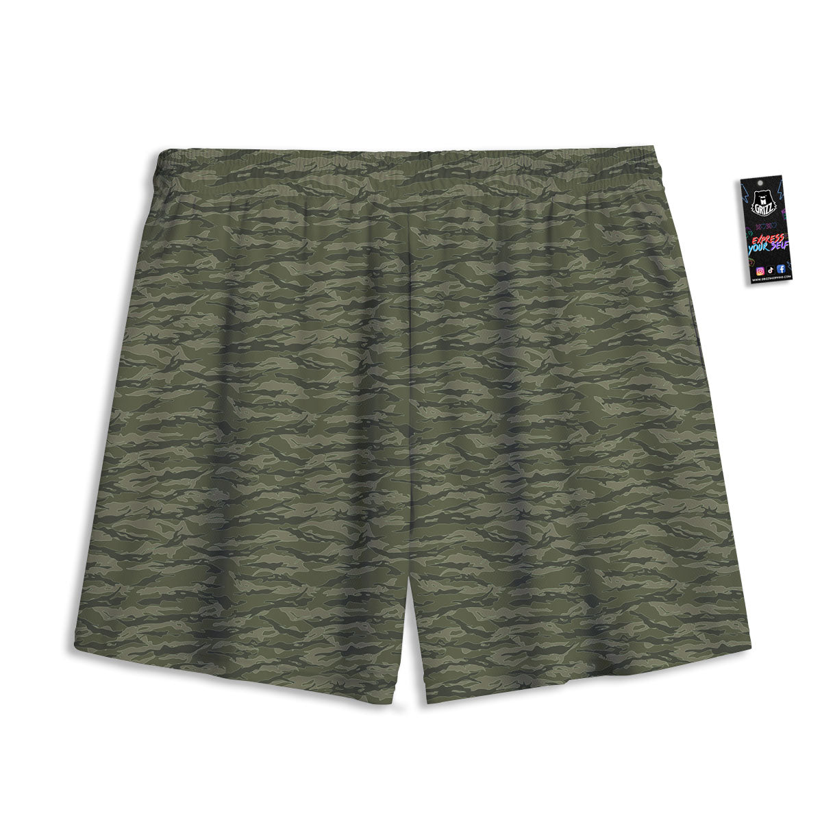 Stripe Camo Green Tiger Print Pattern Mesh Shorts