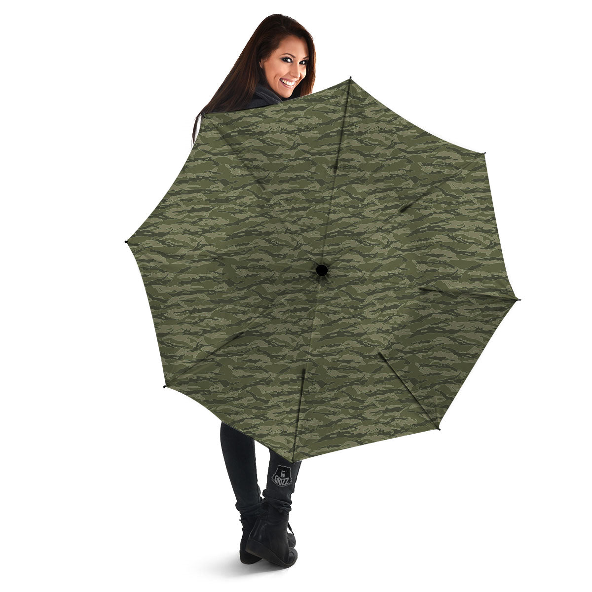 Stripe Camo Green Tiger Print Pattern Umbrella-grizzshop