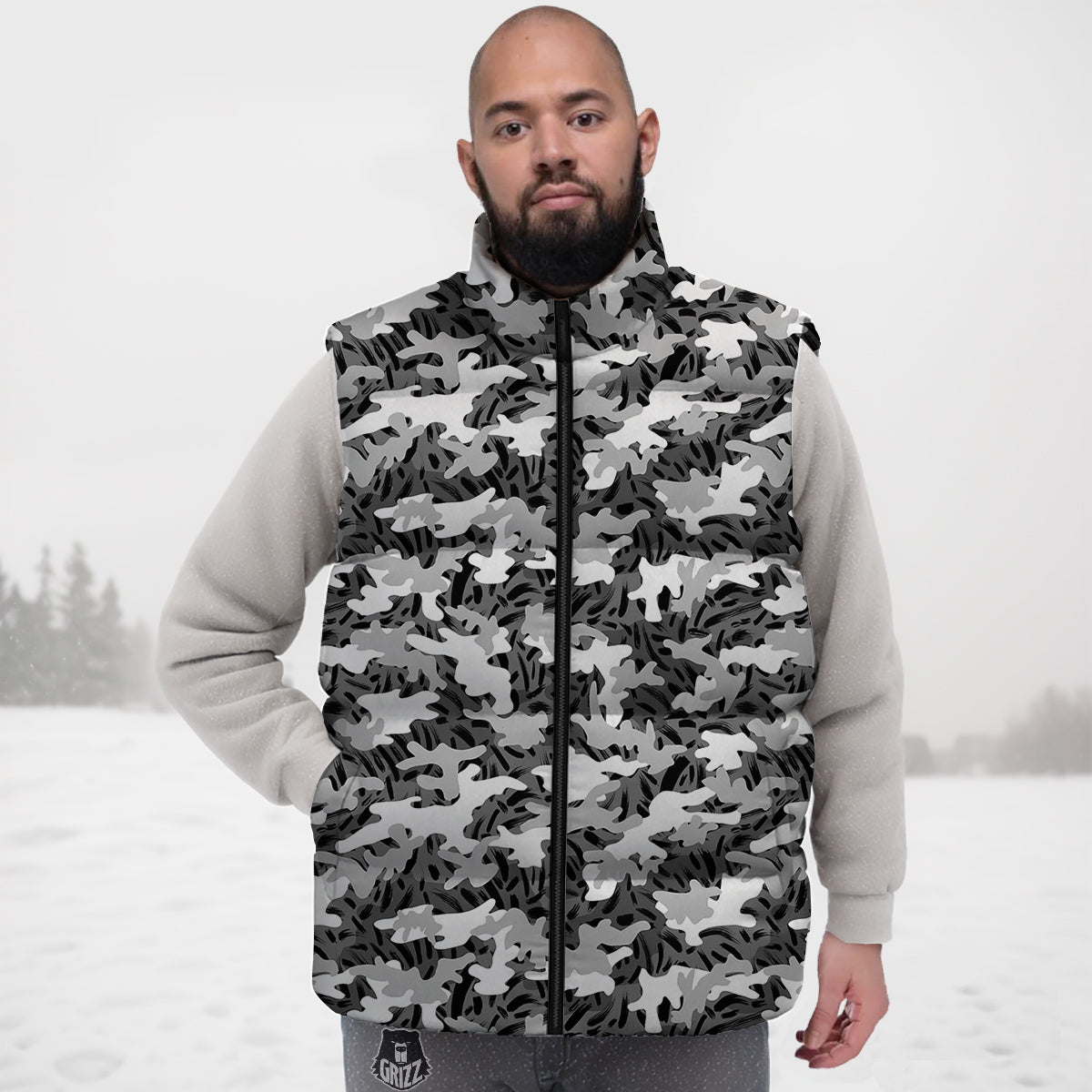 Stripe Camo Winter Tiger Print Pattern Down Vest
