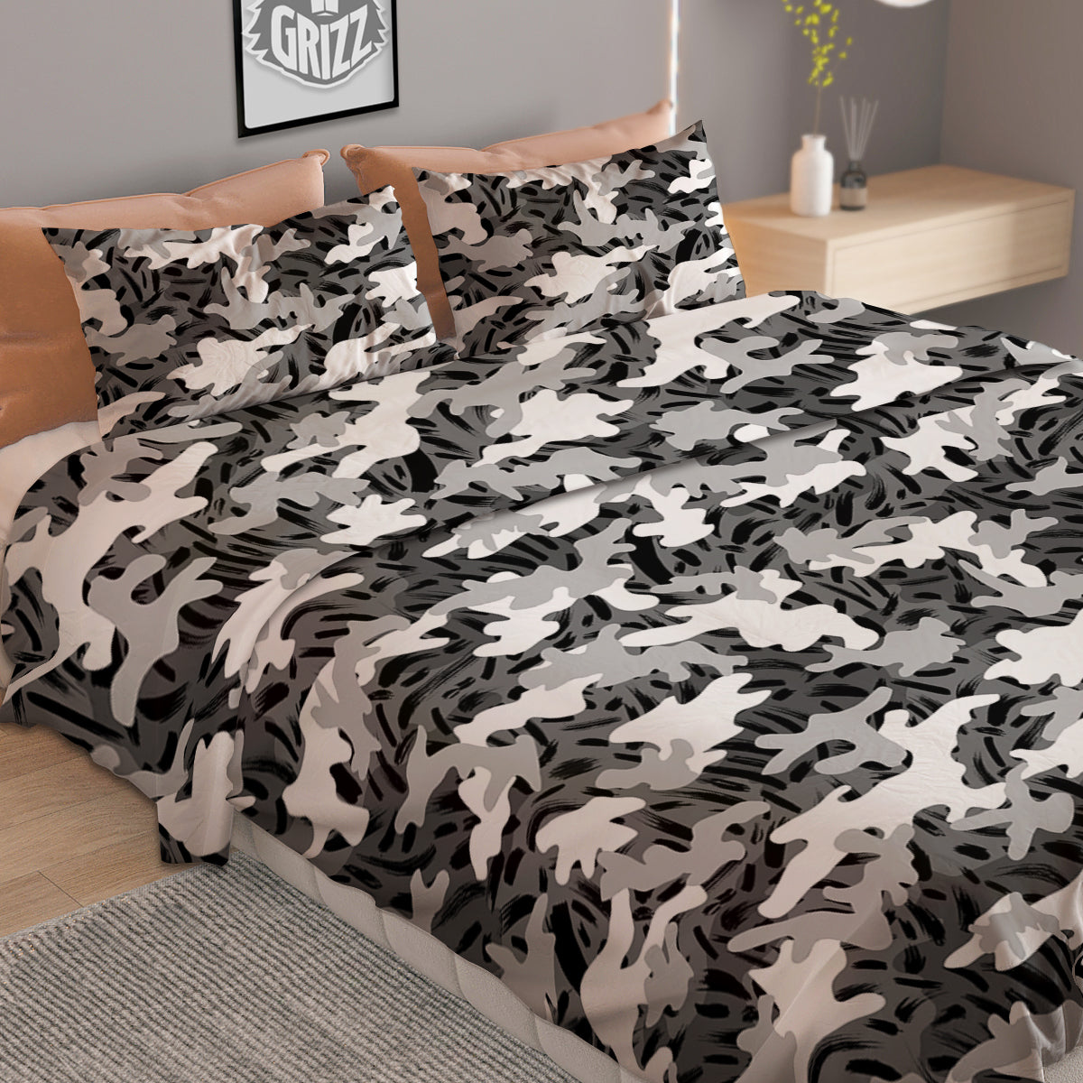 Stripe Camo Winter Tiger Print Pattern Duvet Cover Bedding Set