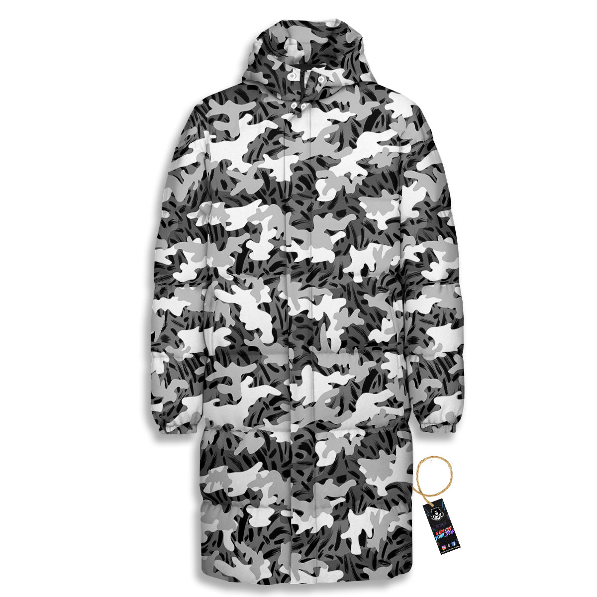 Stripe Camo Winter Tiger Print Pattern Long Down Jacket-grizzshop