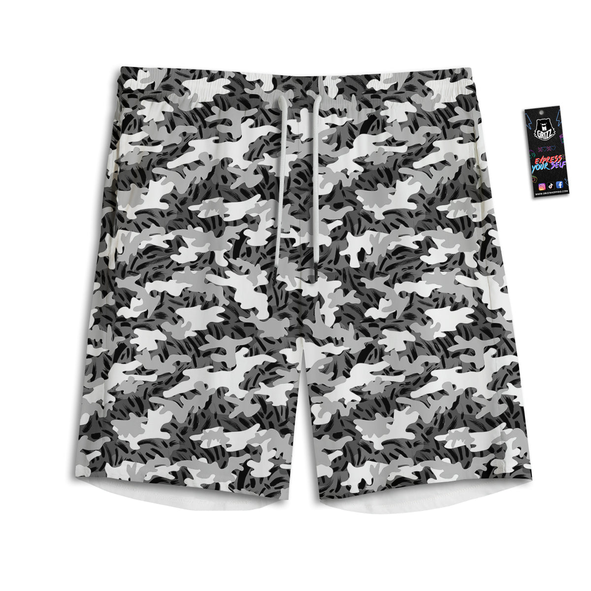 Stripe Camo Winter Tiger Print Pattern Men's Athletic Shorts