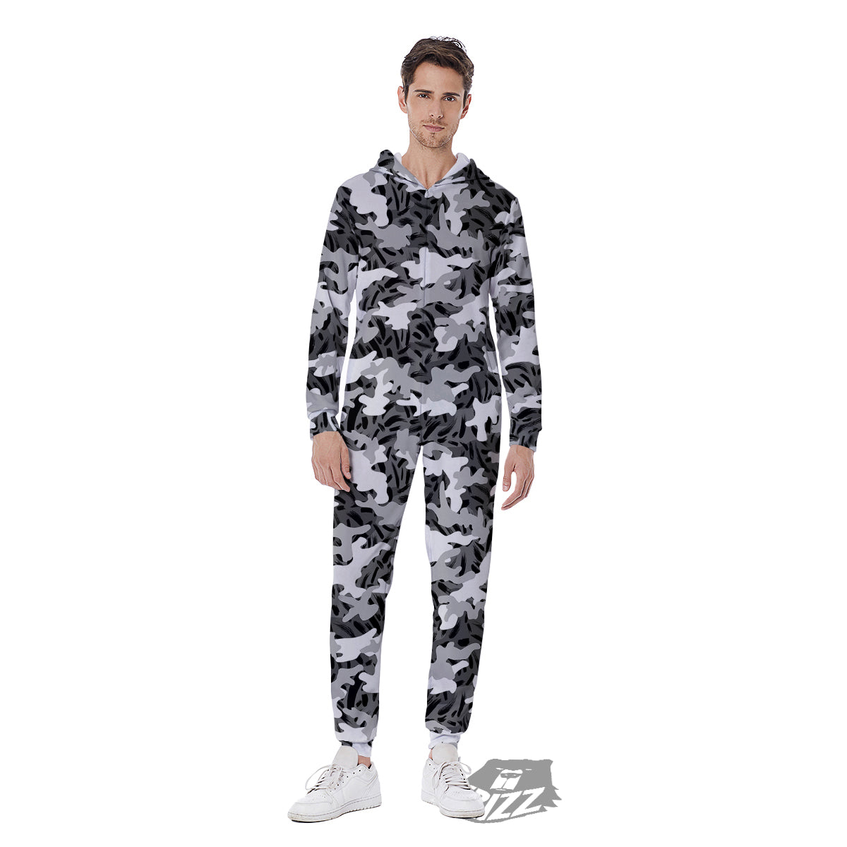 Stripe Camo Winter Tiger Print Pattern Men's Jumpsuit-grizzshop