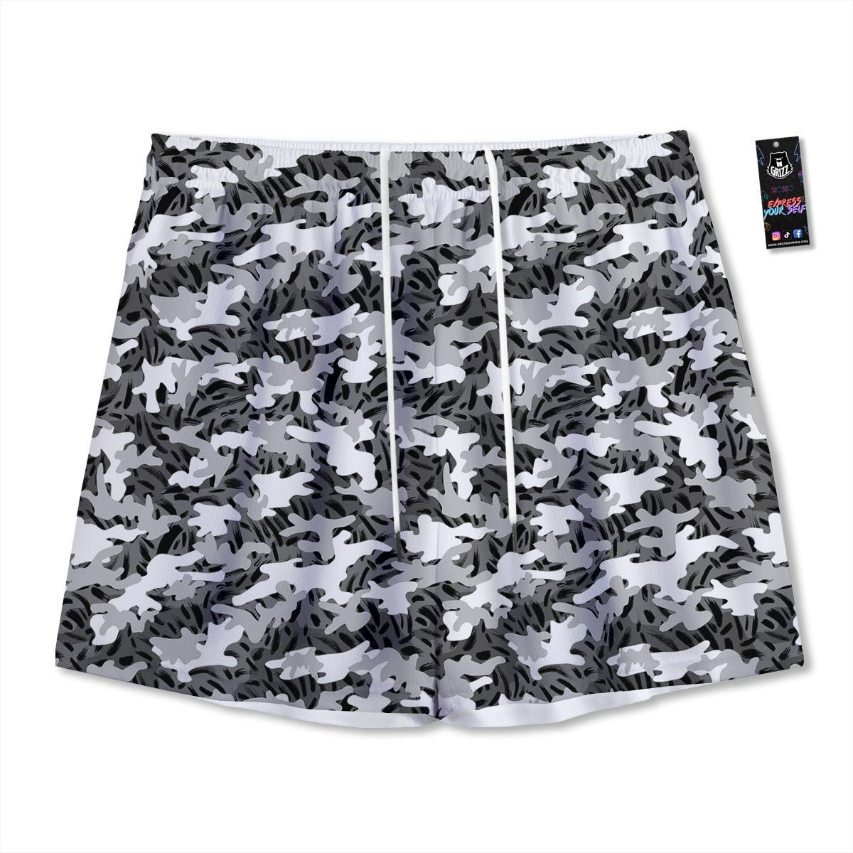 Stripe Camo Winter Tiger Print Pattern Mesh Shorts