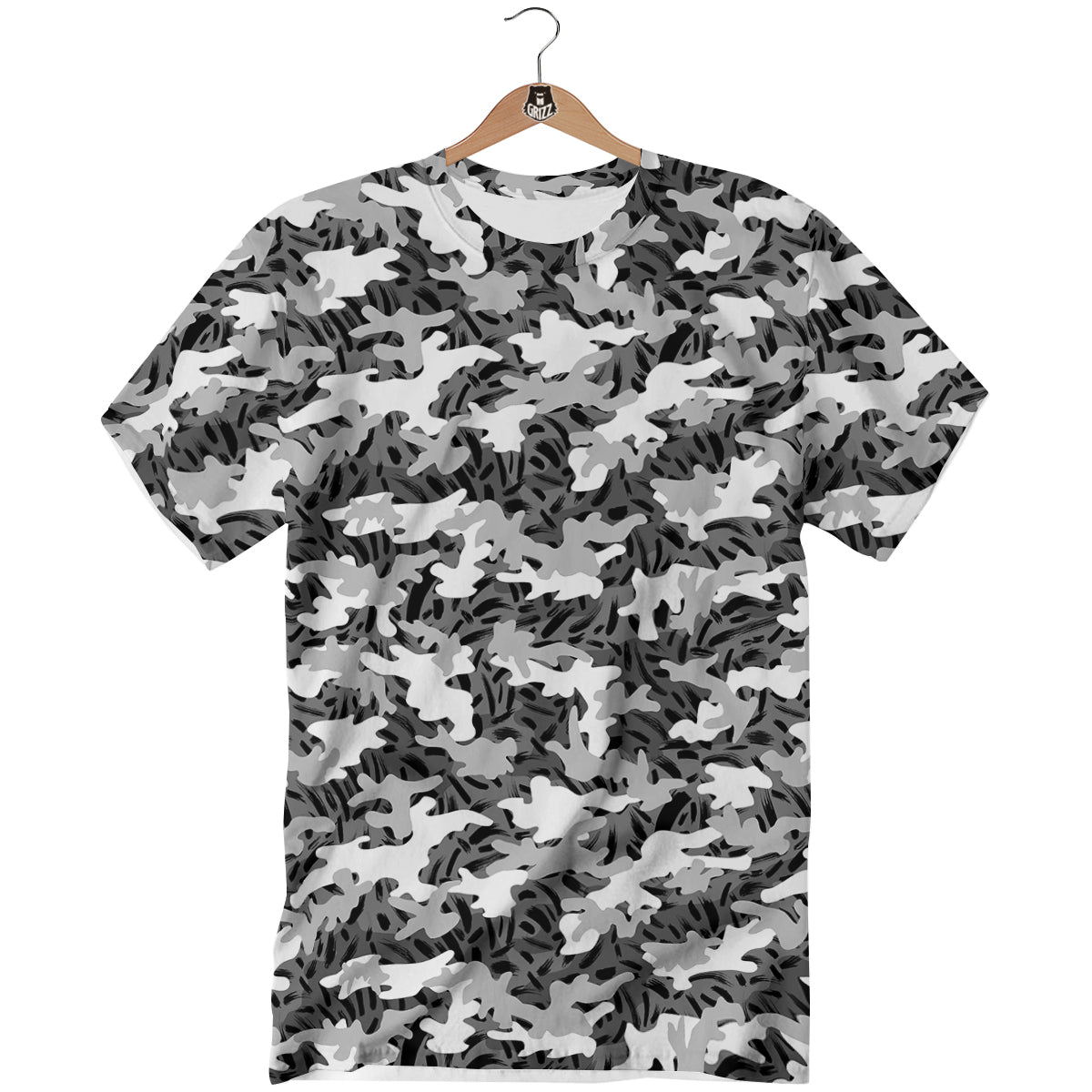 Stripe Camo Winter Tiger Print Pattern T-Shirt-grizzshop