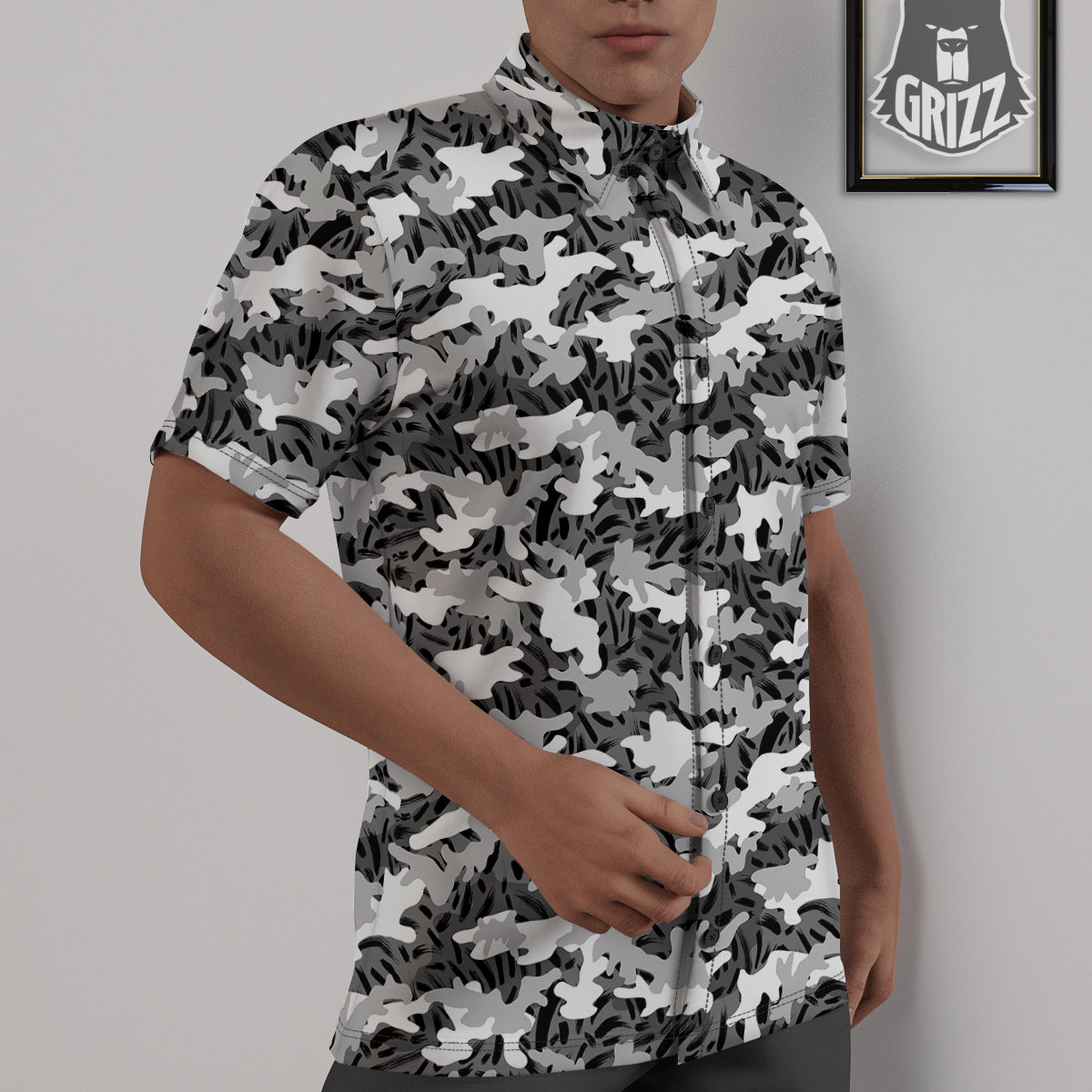 Stripe Camo Winter Tiger Print Pattern Untucked Shirts-grizzshop