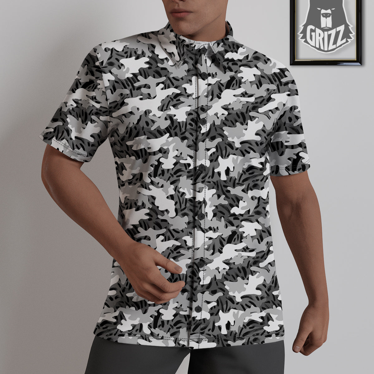 Stripe Camo Winter Tiger Print Pattern Untucked Shirts-grizzshop