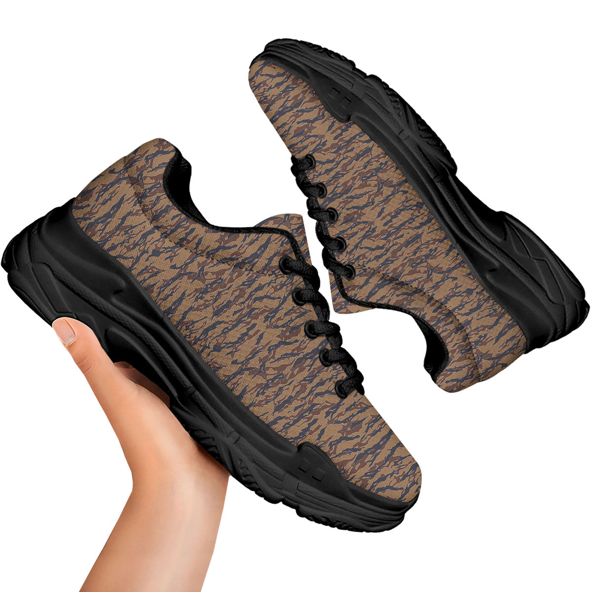 Stripe Camouflage Desert Tiger Print Black Chunky Shoes-grizzshop