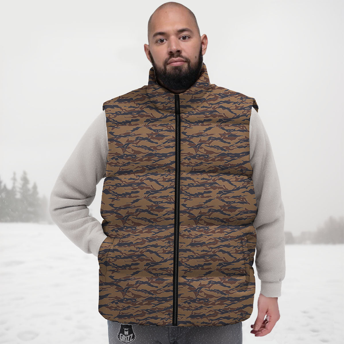 Stripe Camouflage Desert Tiger Print Down Vest