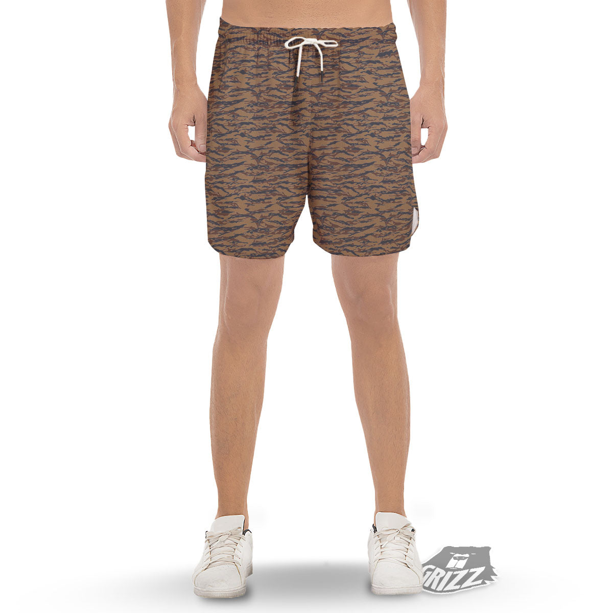 Stripe Camouflage Desert Tiger Print Men's Gym Shorts-grizzshop