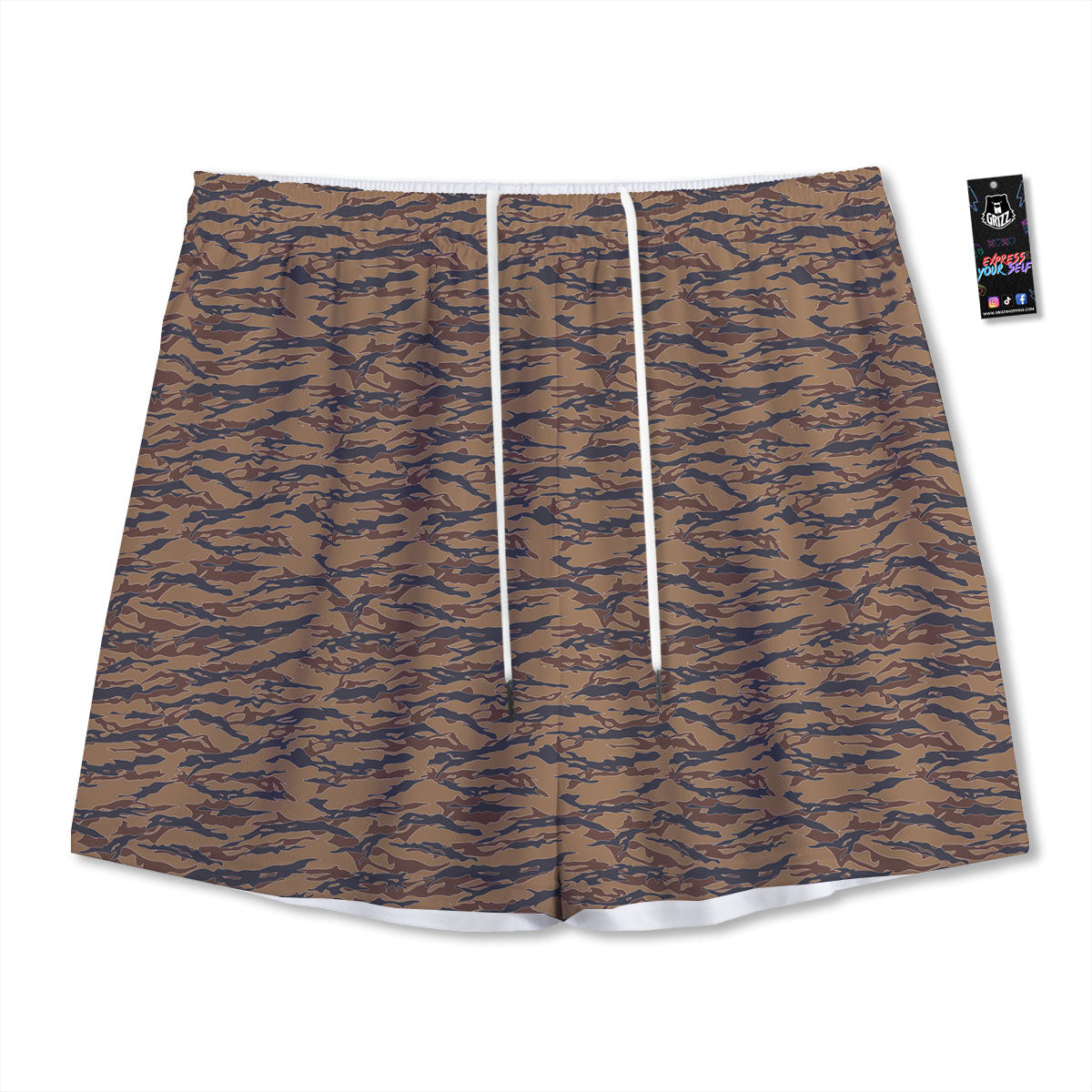 Stripe Camouflage Desert Tiger Print Mesh Shorts