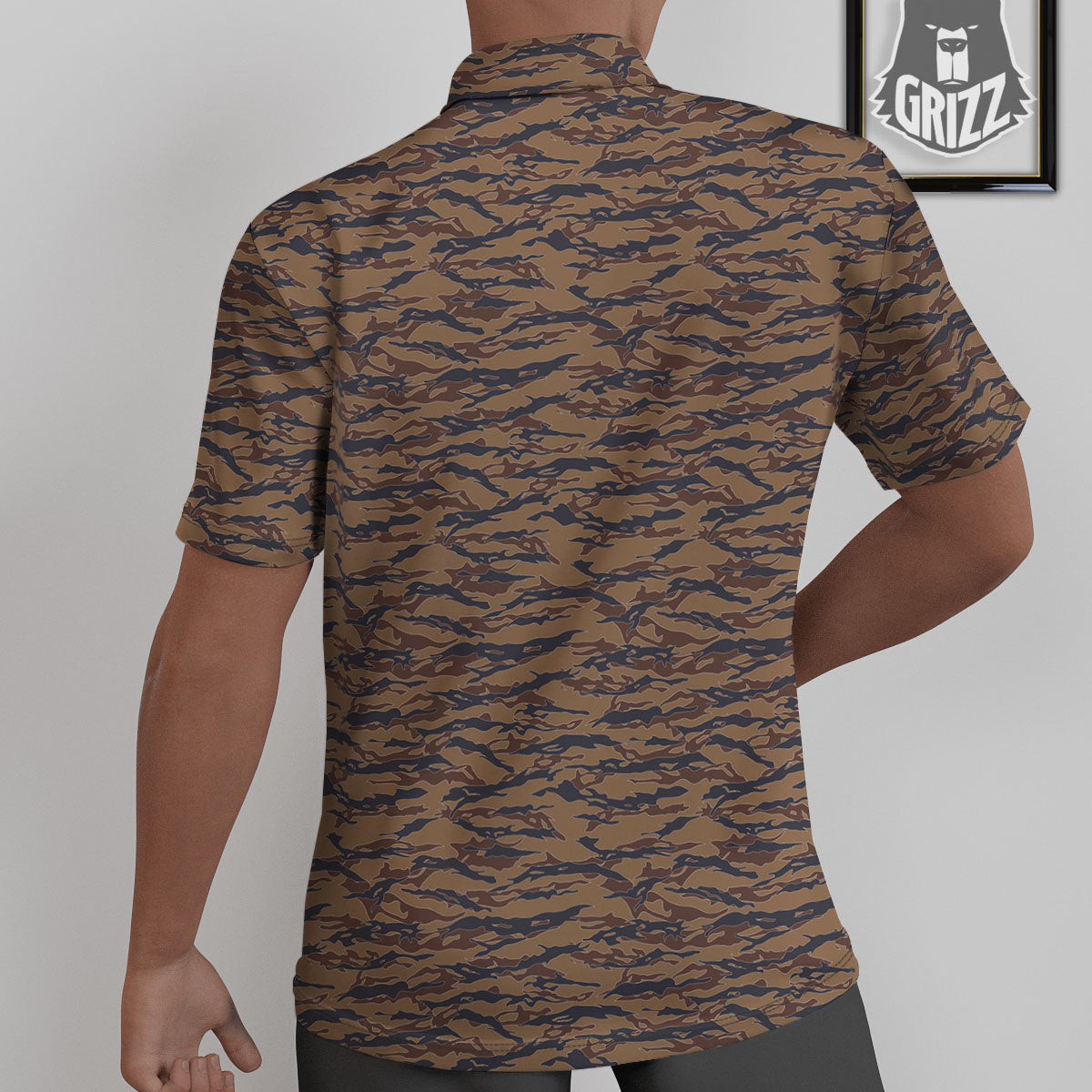 Stripe Camouflage Desert Tiger Print Untucked Shirts-grizzshop
