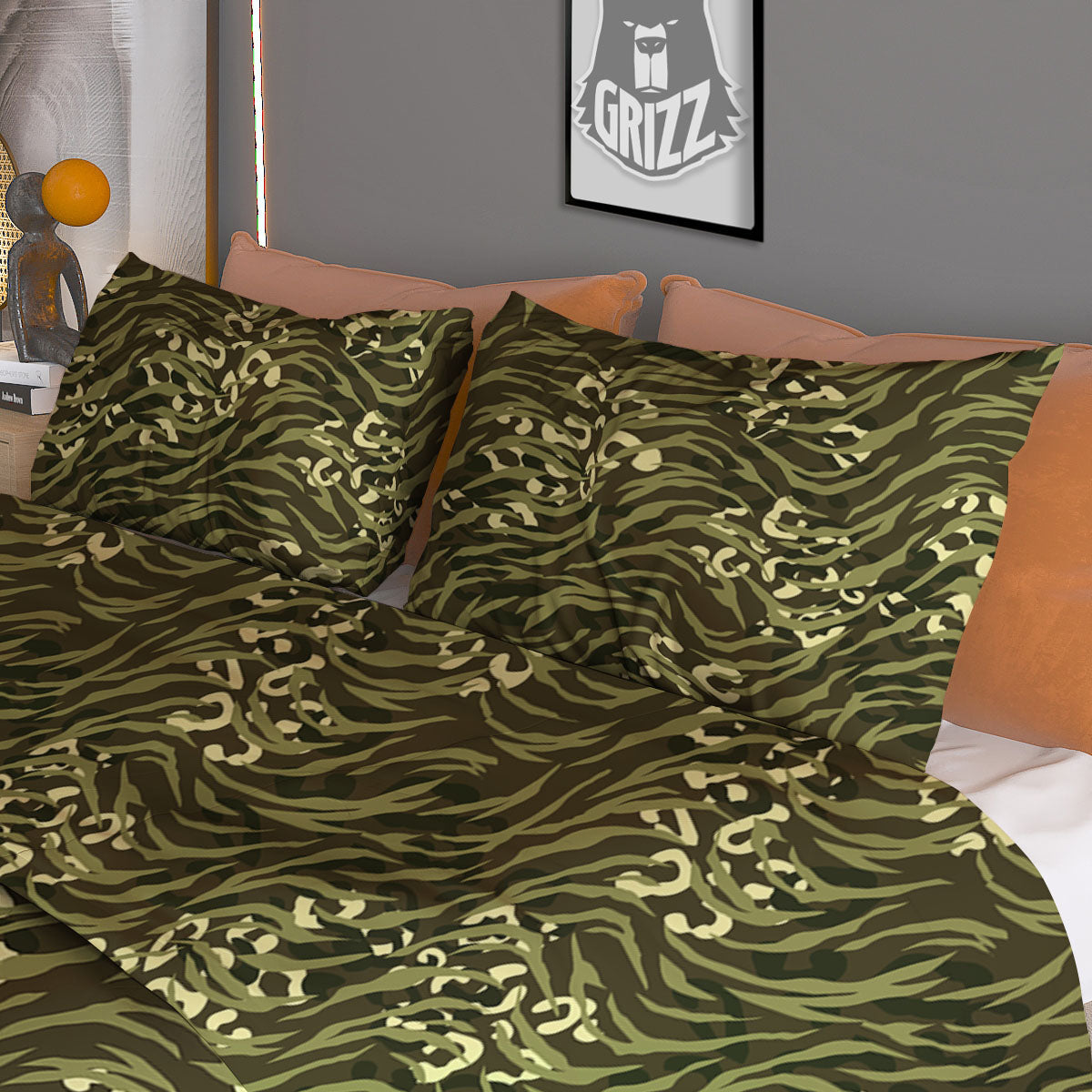 Stripe Camouflage Green Tiger Print Duvet Cover Bedding Set