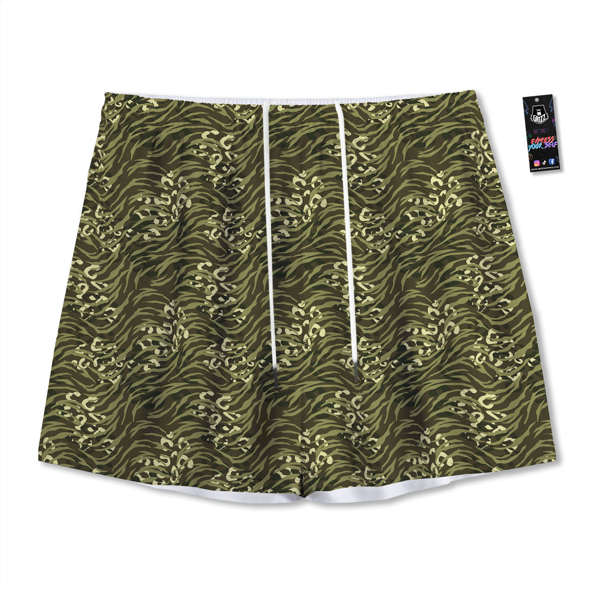 Stripe Camouflage Green Tiger Print Mesh Shorts
