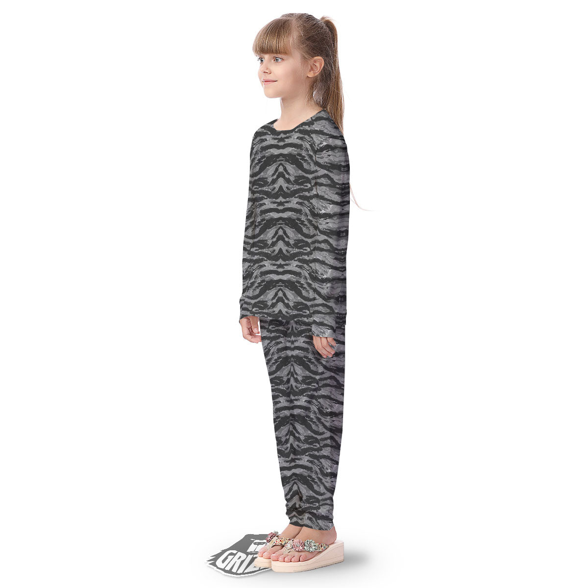 Stripe Camouflage Grey Tiger Print Kid's Pajamas-grizzshop
