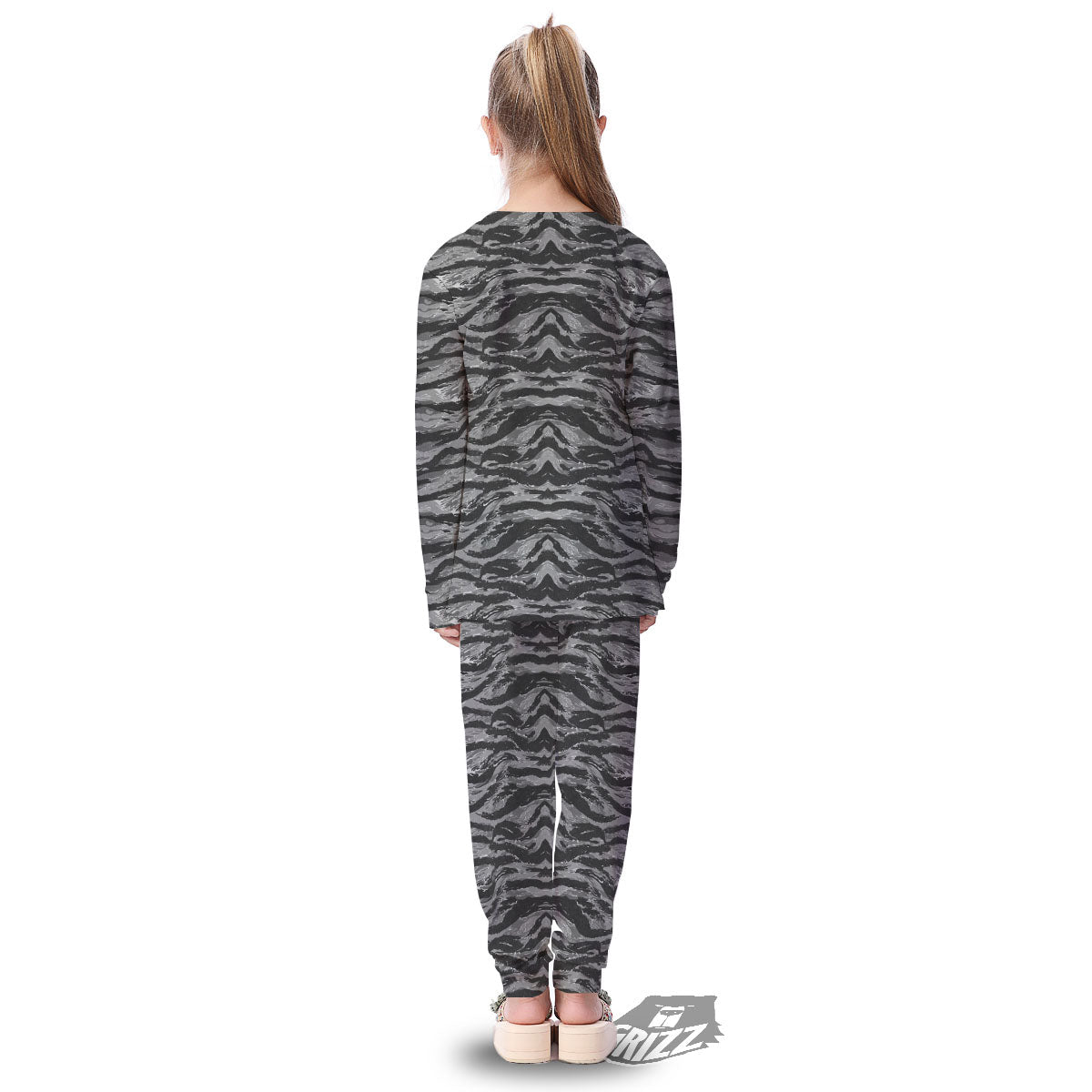 Stripe Camouflage Grey Tiger Print Kid's Pajamas-grizzshop