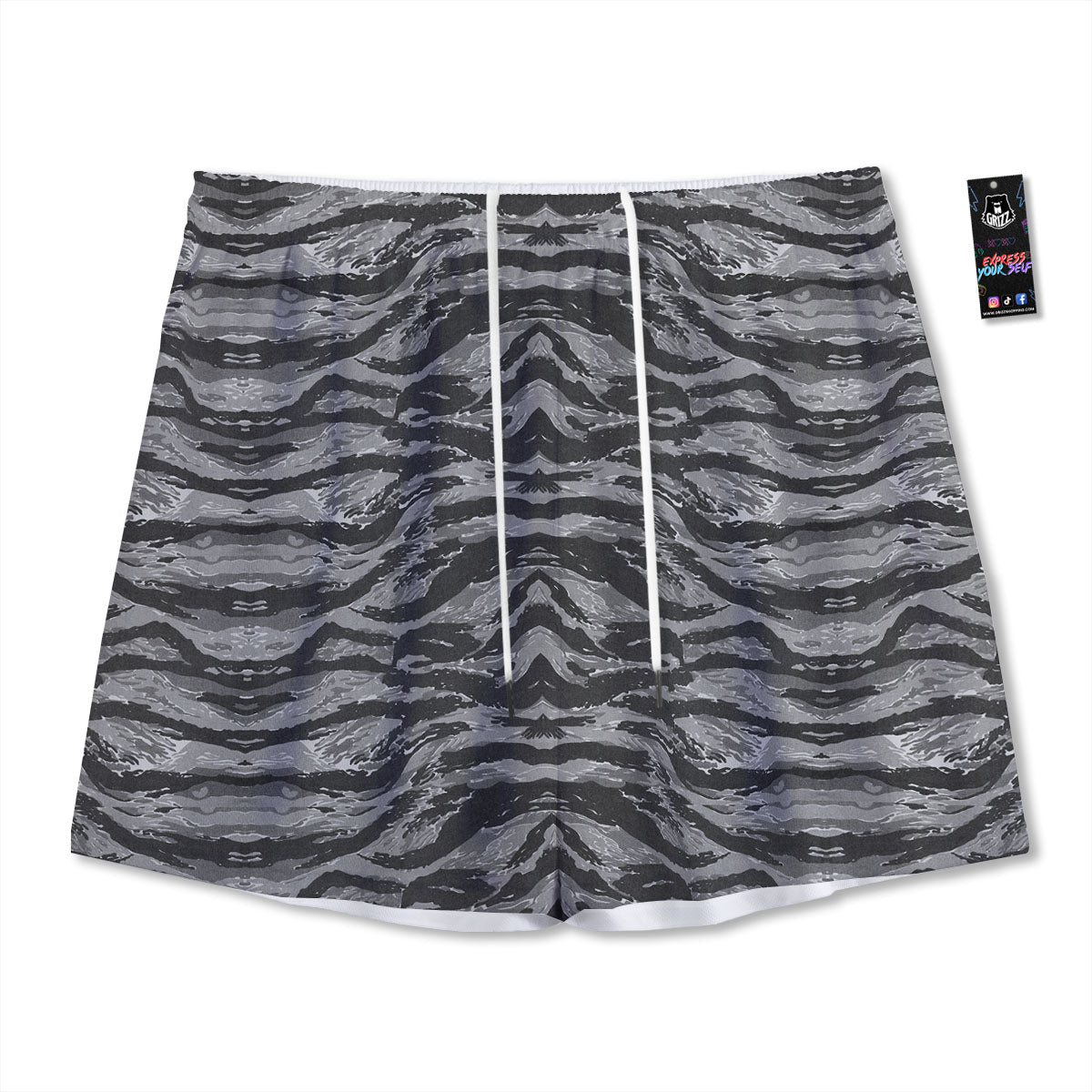 Stripe Camouflage Grey Tiger Print Mesh Shorts