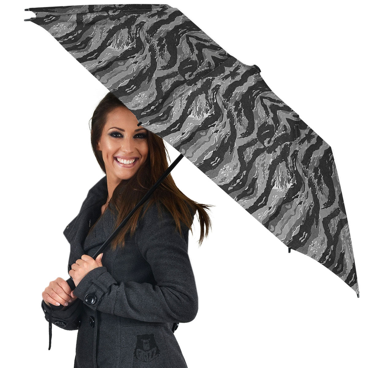 Stripe Camouflage Grey Tiger Print Umbrella-grizzshop