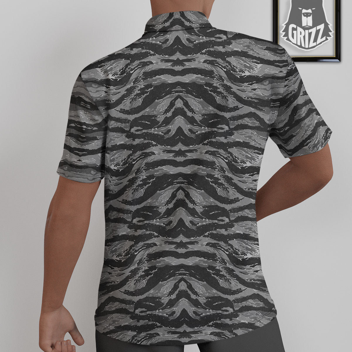 Stripe Camouflage Grey Tiger Print Untucked Shirts-grizzshop