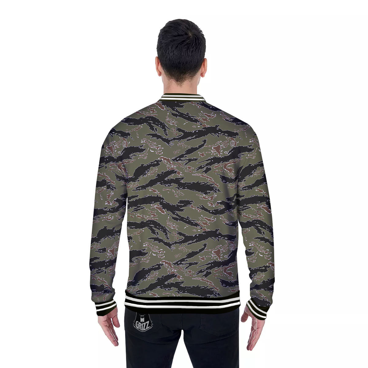 Stripe Camouflage Military Tiger Print Baseball Jacket-grizzshop