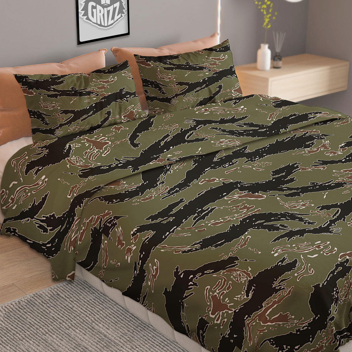 Stripe Camouflage Military Tiger Print Duvet Cover Bedding Set