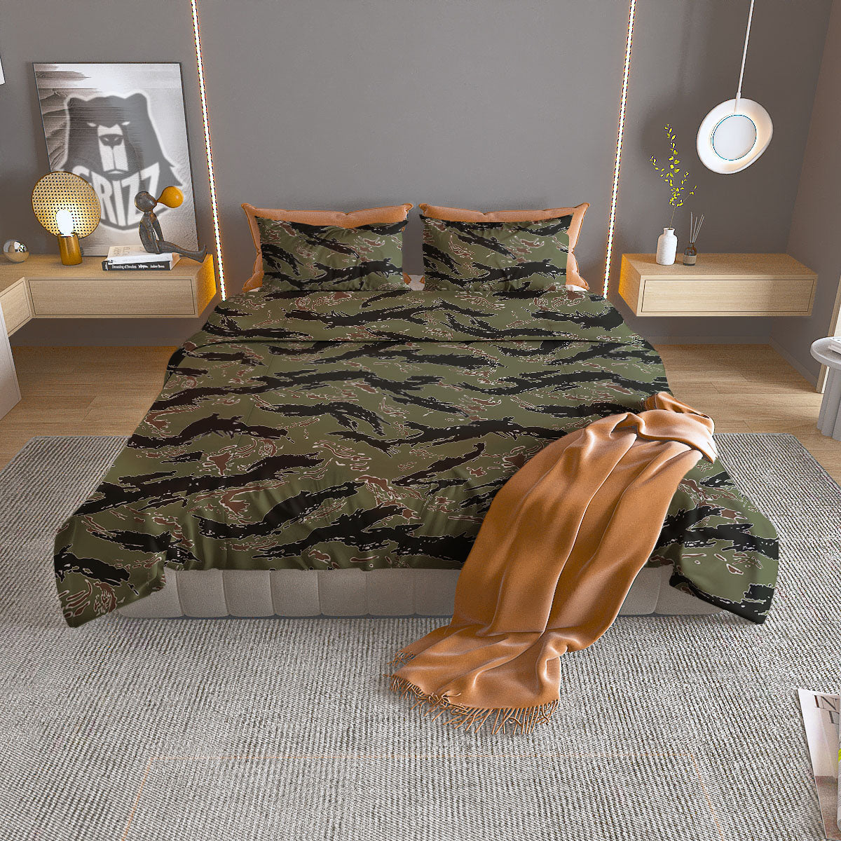 Stripe Camouflage Military Tiger Print Duvet Cover Bedding Set