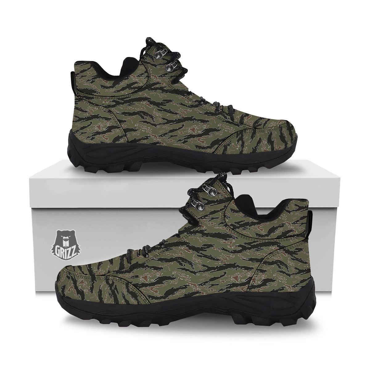 Stripe Camouflage Military Tiger Print Hiking Shoes-grizzshop