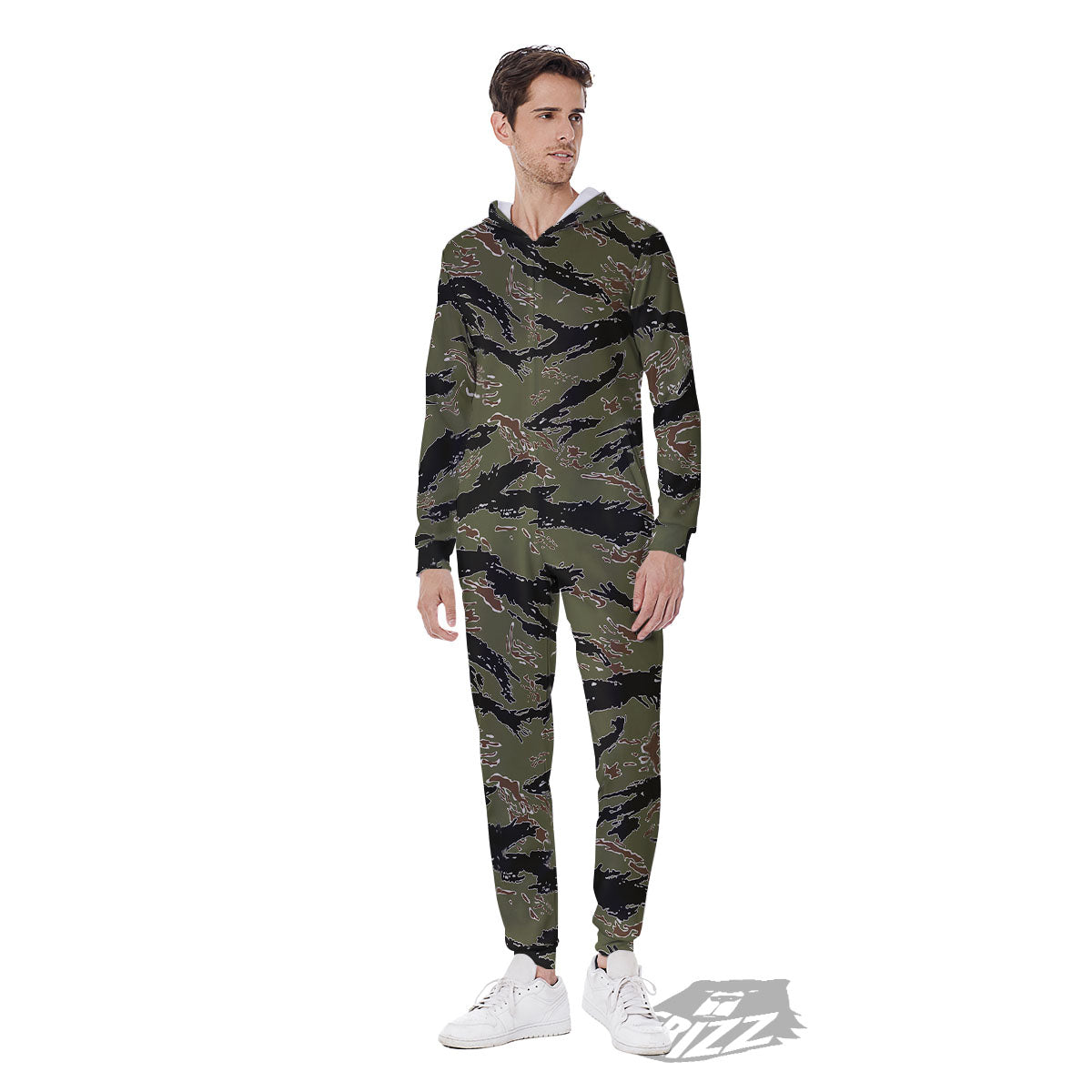 Stripe Camouflage Military Tiger Print Men's Jumpsuit-grizzshop