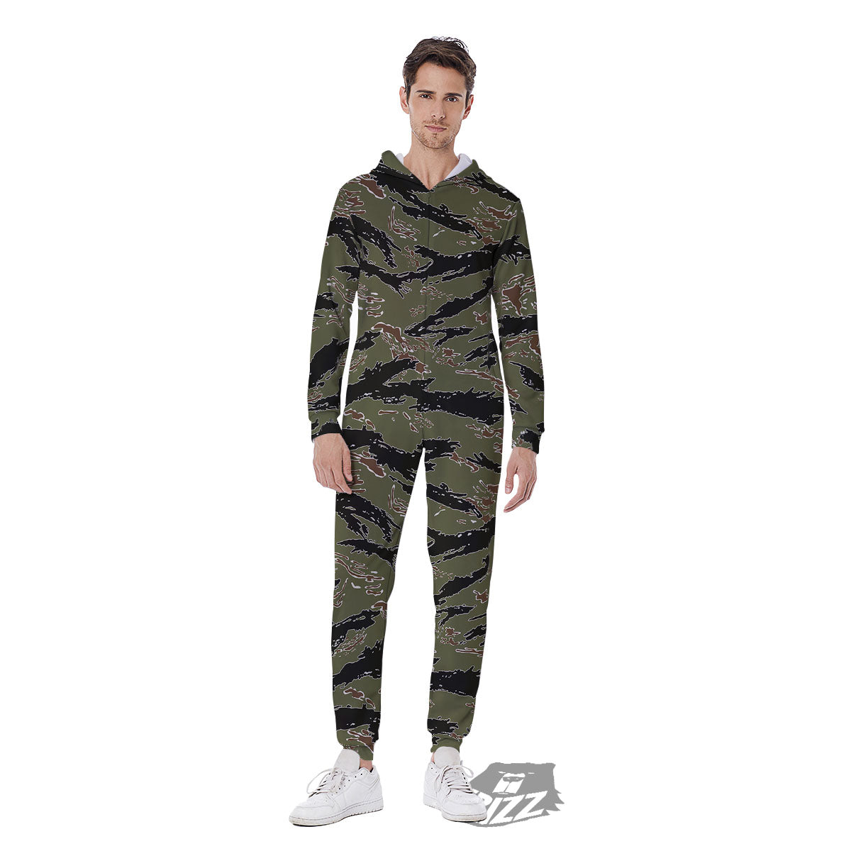 Stripe Camouflage Military Tiger Print Men's Jumpsuit-grizzshop