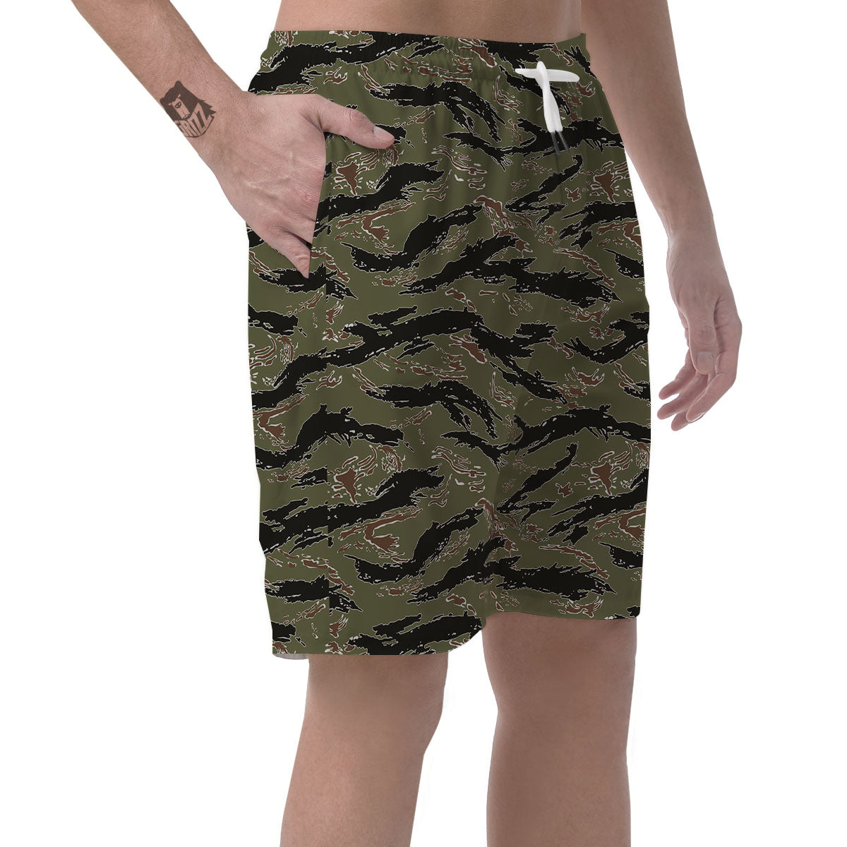 Stripe Camouflage Military Tiger Print Men's Shorts-grizzshop
