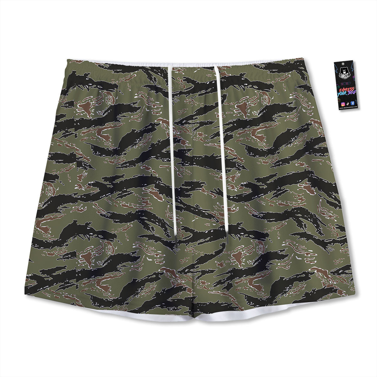 Stripe Camouflage Military Tiger Print Mesh Shorts
