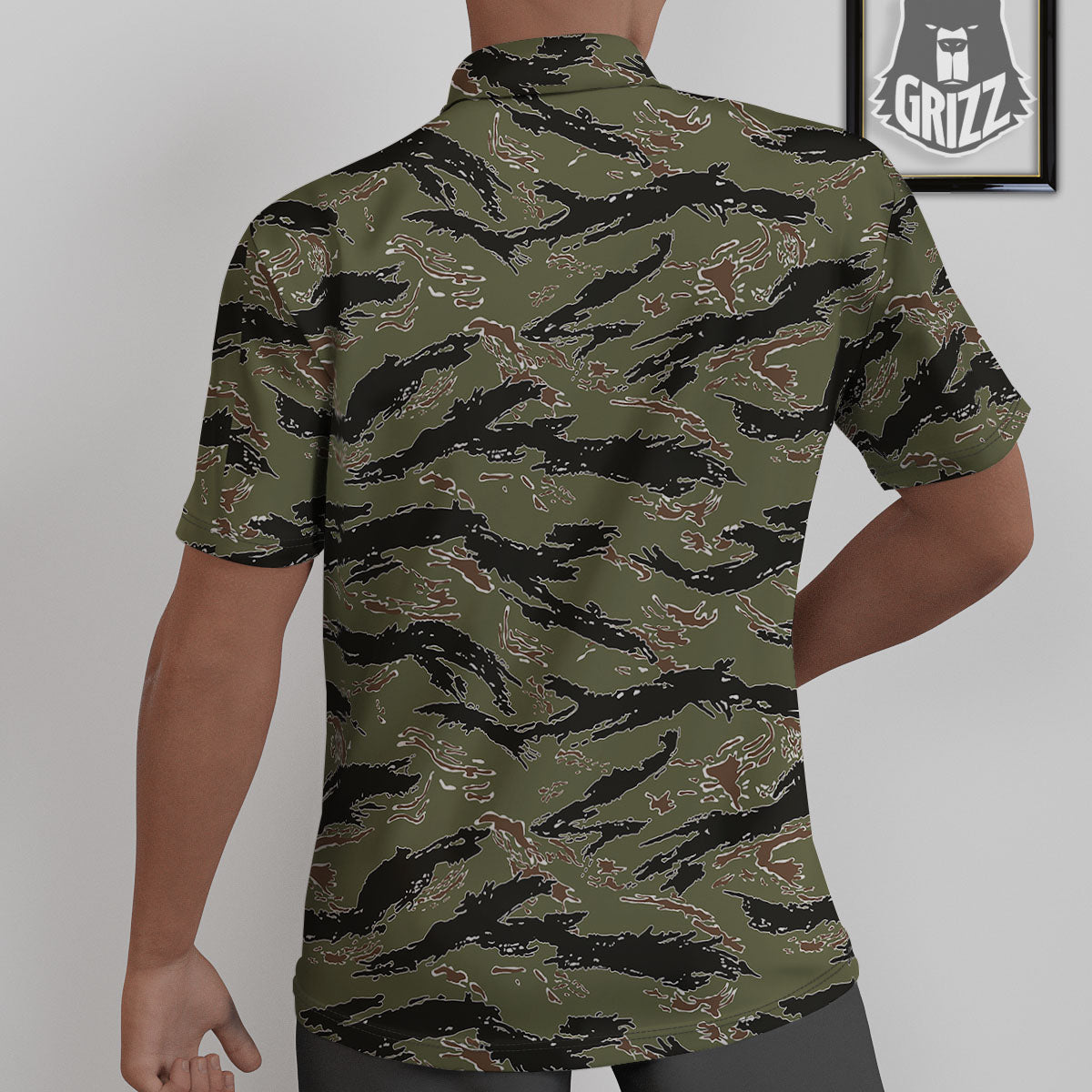 Stripe Camouflage Military Tiger Print Untucked Shirts-grizzshop
