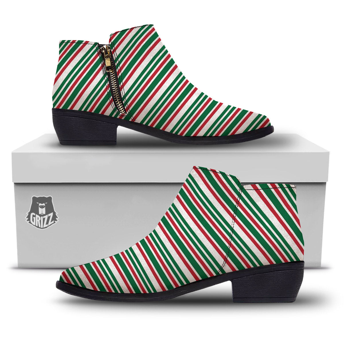 Stripe Candy Cane Print Pattern Ankle Boots-grizzshop