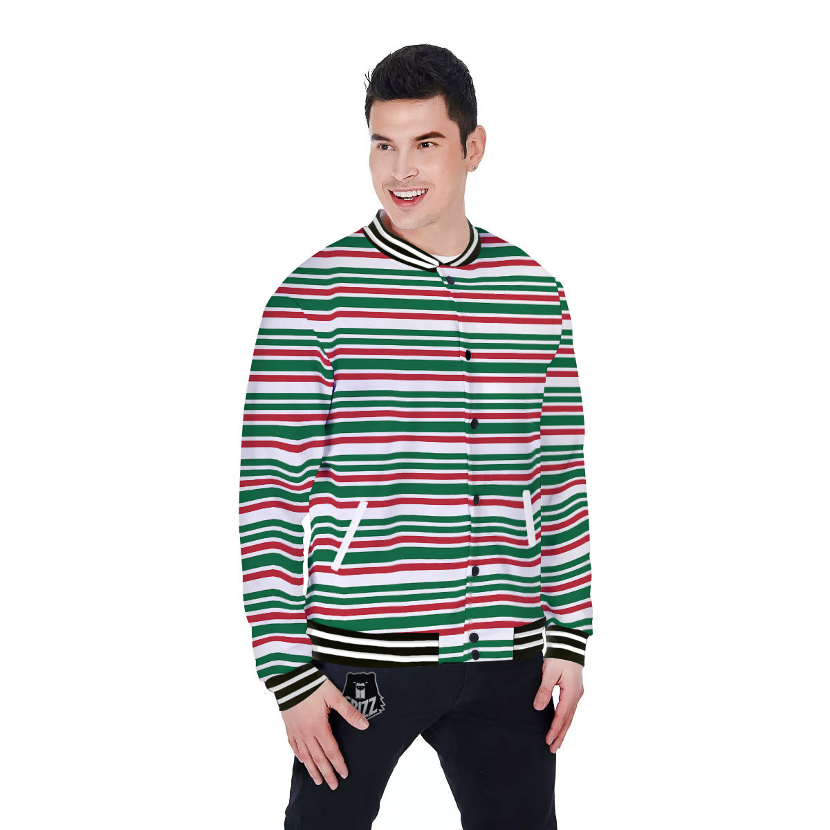 Stripe Candy Cane Print Pattern Baseball Jacket-grizzshop