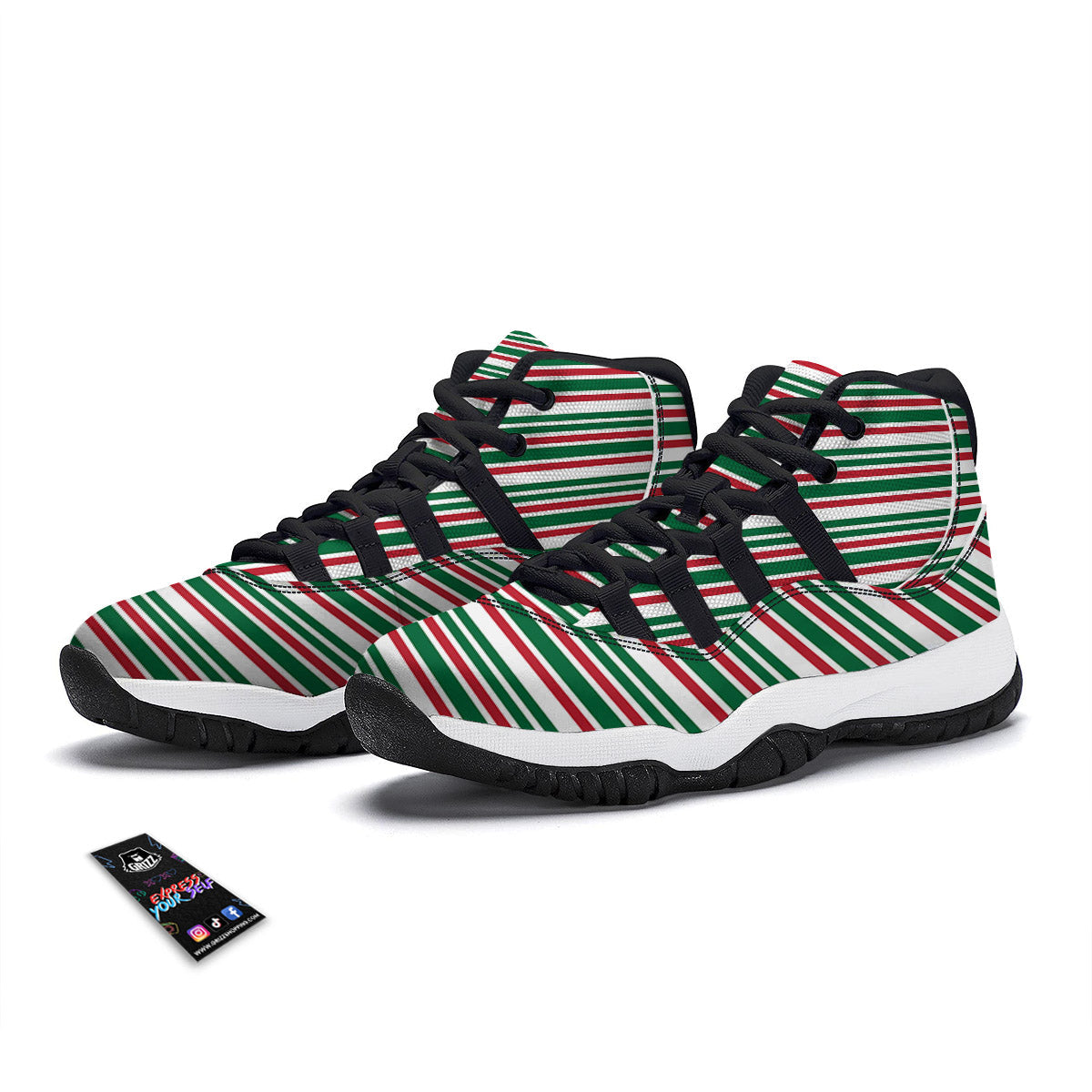 Stripe Candy Cane Print Pattern Black Bball Shoes-grizzshop