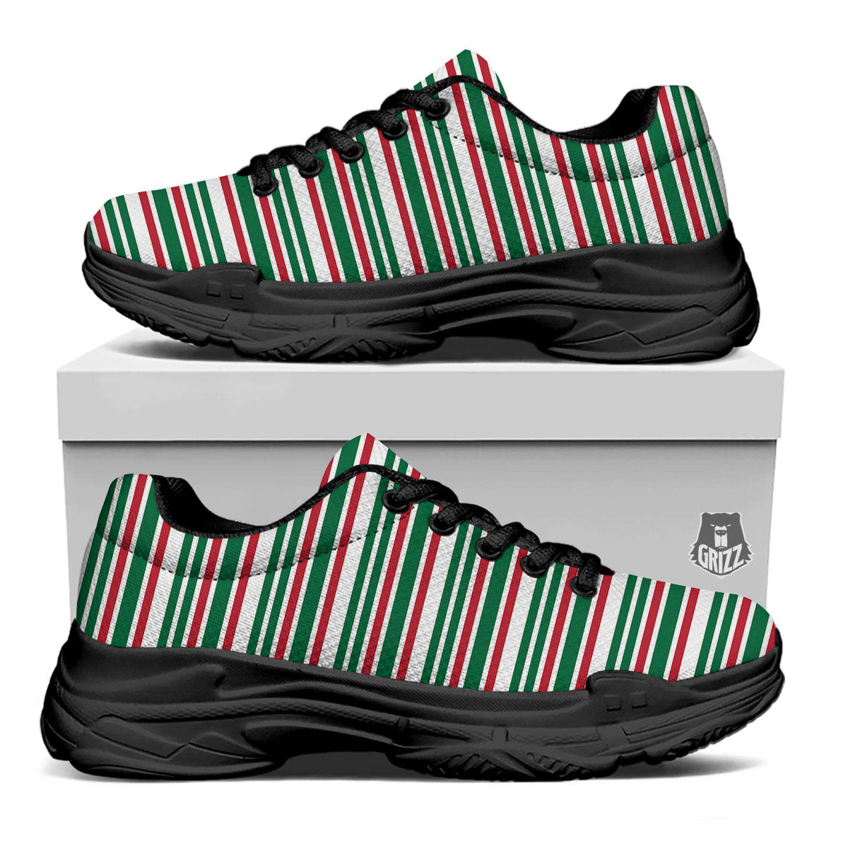 Stripe Candy Cane Print Pattern Black Chunky Shoes-grizzshop