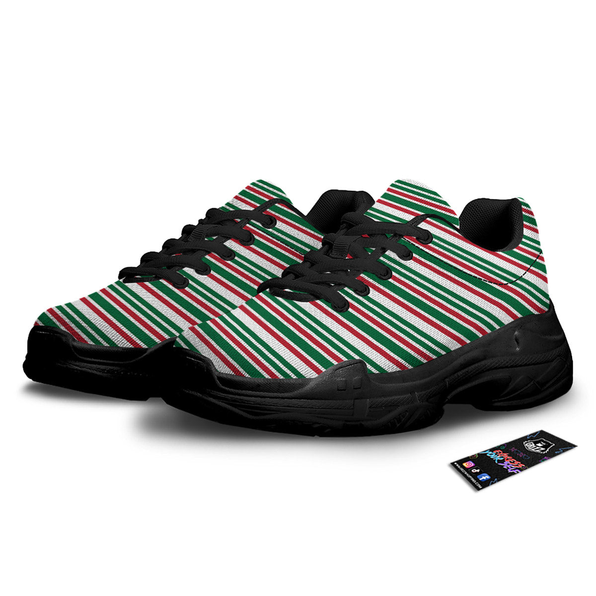 Stripe Candy Cane Print Pattern Black Chunky Shoes-grizzshop