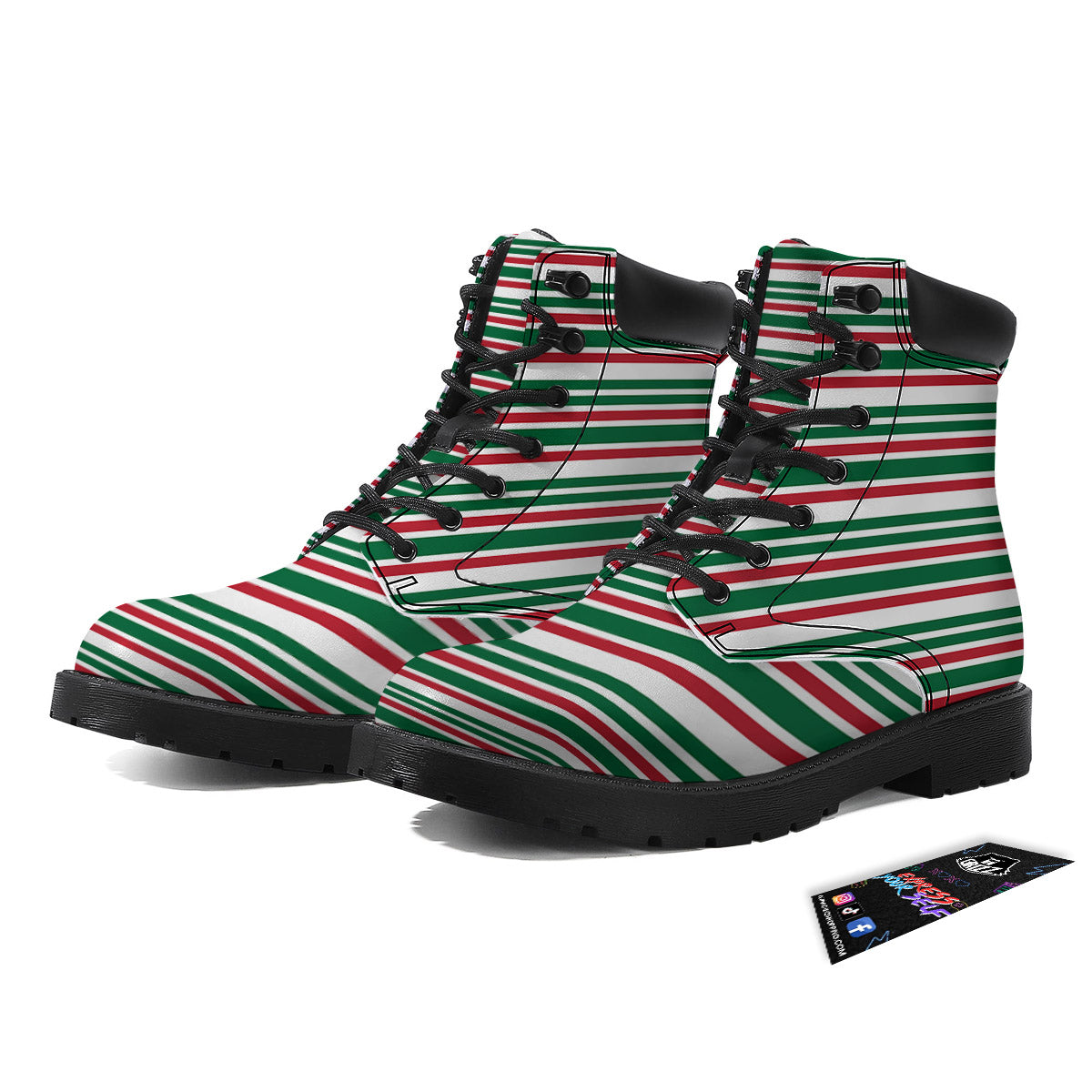 Stripe Candy Cane Print Pattern Boots-grizzshop