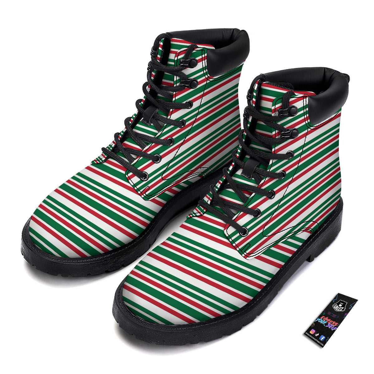 Stripe Candy Cane Print Pattern Boots-grizzshop