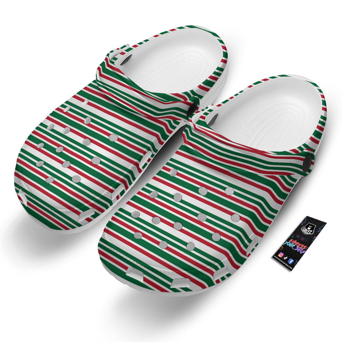 Stripe Candy Cane Print Pattern Clog-grizzshop