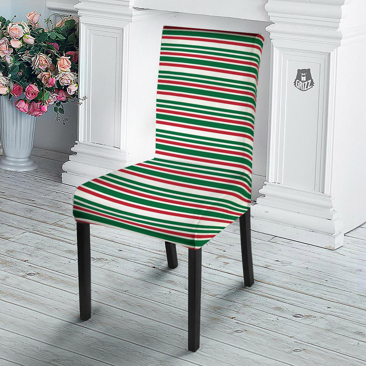 Stripe Candy Cane Print Pattern Dining Chair Slipcover-grizzshop