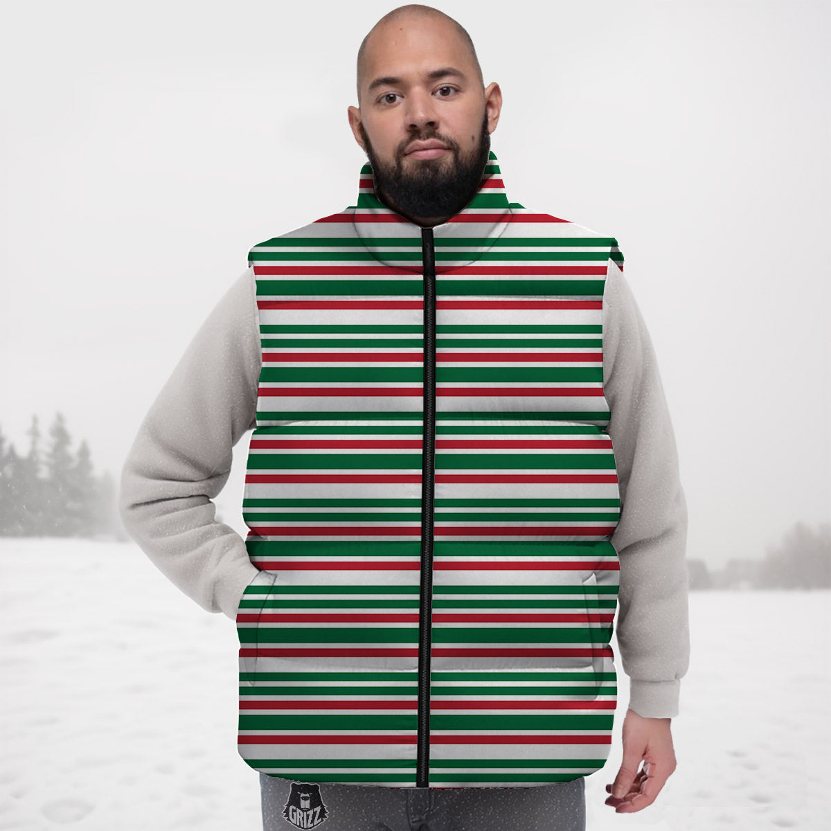 Stripe Candy Cane Print Pattern Down Vest
